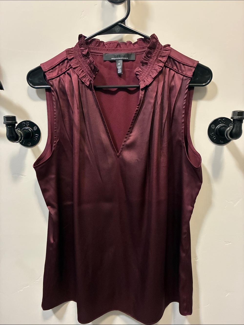 White House Black Market Burgundy Satin Ruffle-Trim Camisole Size M